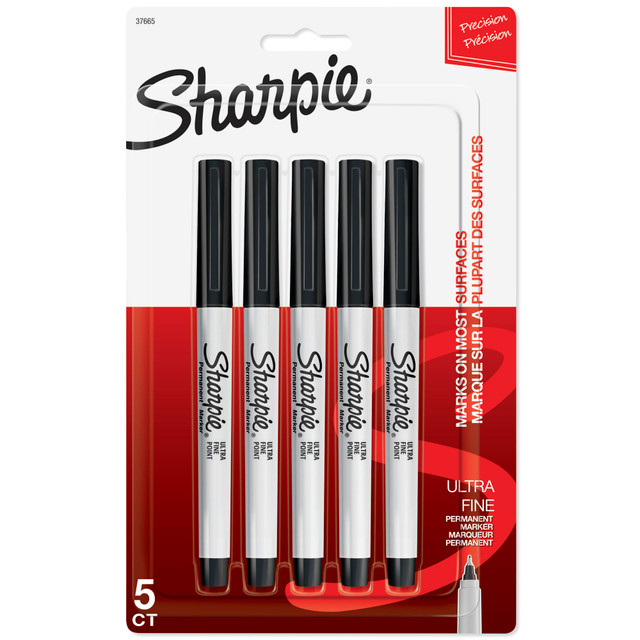 NEWELL BRANDS INC. 37665 Sharpie Permanent Ultra-Fine Point Markers, Black, Pack Of 5 Markers