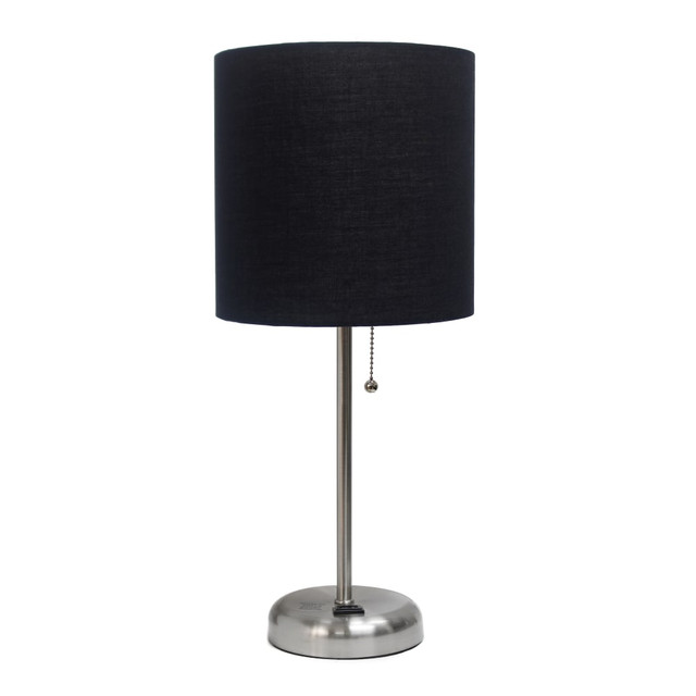 ALL THE RAGES INC Creekwood Home CWT-2009-BK  Oslo Power Outlet Metal Table Lamp, 19-1/2inH, Black Shade/Brushed Steel Base