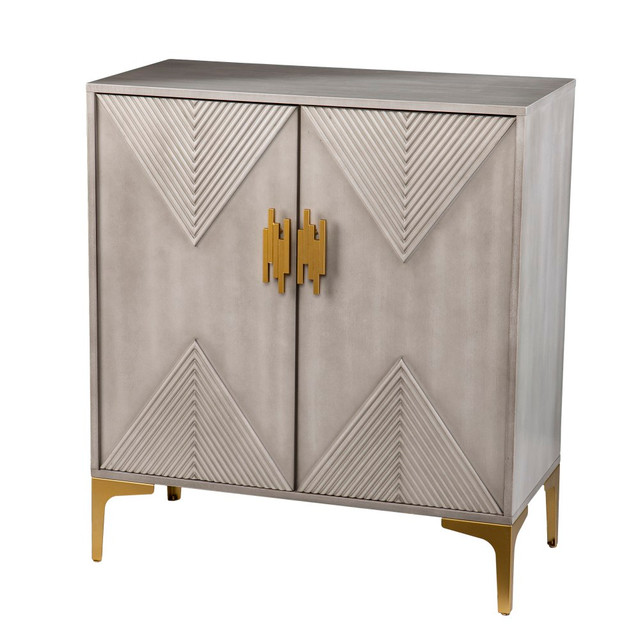 SOUTHERN ENTERPRISES, INC. SEI Furniture HZ1140405  Lantara 32inW Modern Storage Cabinet, Graywashed/Gold