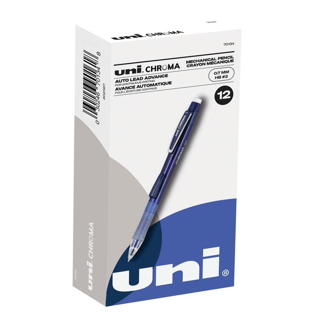 MITSUBISHI PENCIL COMPANY, LTD. Uni-Ball 70134  Chroma Auto-Advancing Mechanical Pencils With Hexagonal Twist Eraser, 0.7 mm, Cobalt Blue Barrel, Pack Of 12 Pencils