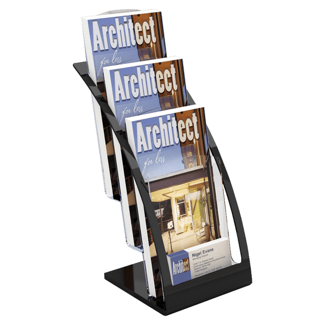 DEFLECT-O CORPORATION 693604 Deflecto Contemporary Literature Holder, 3 Leaflet Size Compartments, 13 5/16inH x 6 3/4inW x 6 15/16inD, Black/Clear