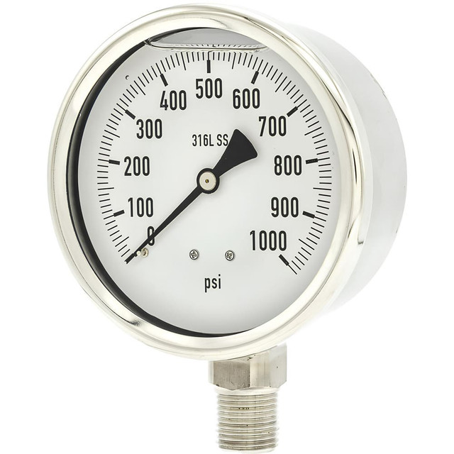 PIC Gauges PRO-301L-402M Pressure Gauges; Gauge Type: Industrial Pressure Gauges ; Scale Type: Single ; Accuracy (%): 1% full-scale ; Dial Type: Analog ; Thread Type: NPT ; Bourdon Tube Material: 316 Stainless Steel