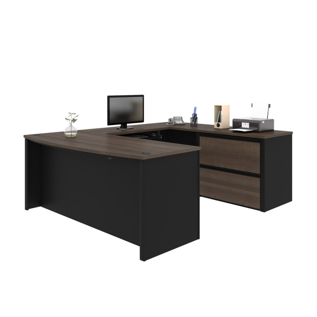 BESTAR INC. 93865-000052 Bestar Connexion 72inW U-Shaped Executive Computer Desk With Lateral File Cabinet, Antigua/Black