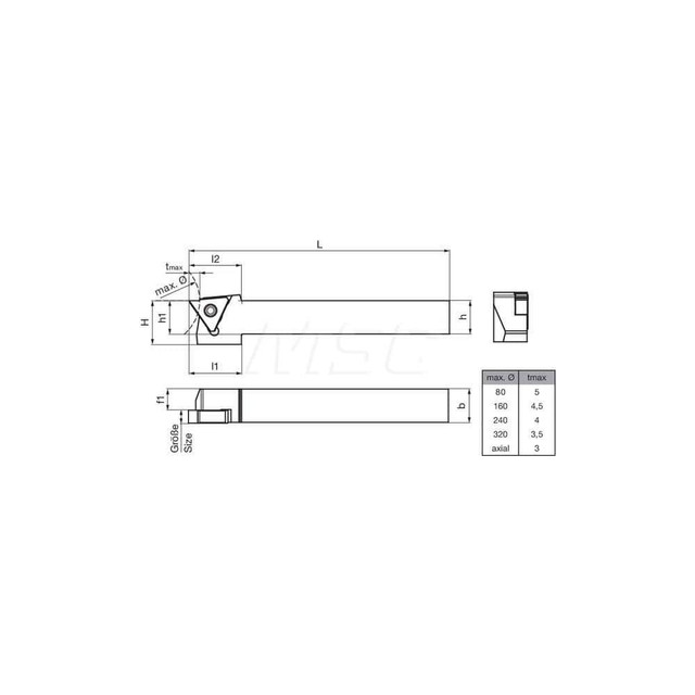 Guhring 9253500120340  GH305.0500.500.00.06.R External Right Hand NonFace Grooving Radial Grooving Non-Coolant Holder 1/2" Square Shank