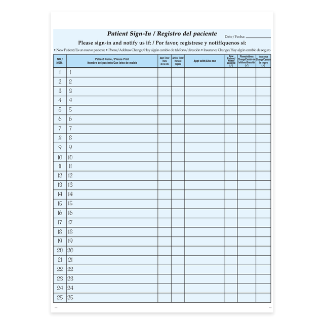 TAYLOR CORP W-PSGN-BIL HIPAA Compliant Bilingual Patient/Visitor Privacy 2-Part Sign-In Sheets, 8-1/2in x 11in, Blue, Pack Of 125 Sheets TAYLOR CORP W-PSGN-BIL HIPAA Compliant Bilingual Patient/Visitor Privacy 2-Part Sign-In Sheets, 8-1/2in x 11in, Blue, Pack Of 125 Sheets