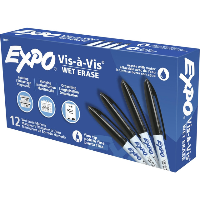 NEWELL BRANDS INC. 16001 EXPO Vis-a-Vis Wet-Erase Fine-Tip Markers, Black, Box Of 12