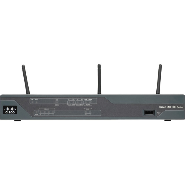 CISCO C881WD-A-K9  881W Wi-Fi 4 IEEE 802.11n  Wireless Integrated Services Router - 2.40 GHz ISM Band - 3 x Antenna - 6.75 MB/s Wireless Speed - 4 x Network Port - 1 x Broadband Port - USB - PoE Ports - Fast Ethernet - Desktop