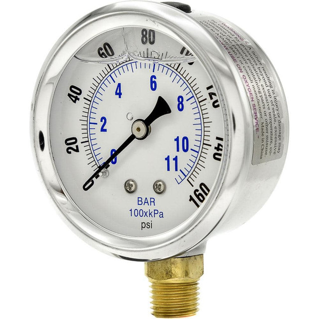 PIC Gauges PRO-201L-254F Pressure Gauges; Gauge Type: Industrial Pressure Gauges ; Scale Type: Dual ; Accuracy (%): 2-1-2% ; Dial Type: Analog ; Thread Type: 1/4" MNPT ; Bourdon Tube Material: Bronze