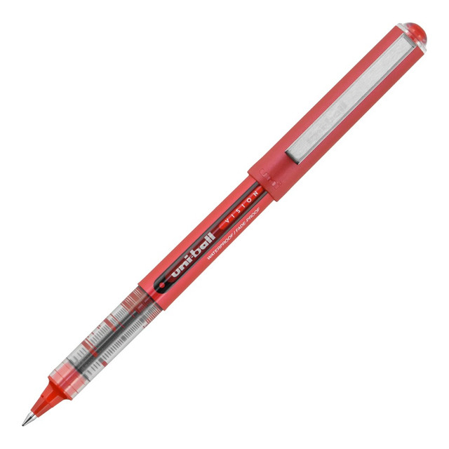 MITSUBISHI PENCIL COMPANY, LTD. Uni-Ball 70133  Vision Liquid Ink Rollerball Pens, Ultra Micro Point, 0.38 mm, Red Barrel, Red Ink, Pack Of 12 Pens