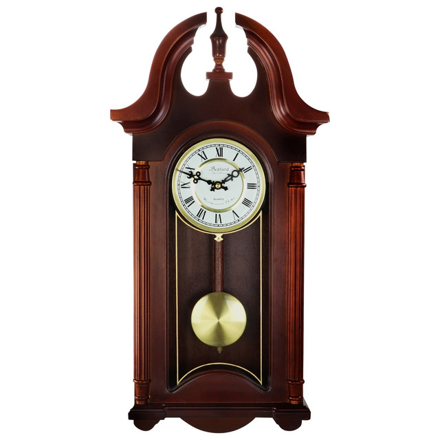 MEGAGOODS, INC. Bedford Clocks 99597089M  Wall Clock, 26-1/2inH x 12-1/2inW x 2-1/4inD, Cherry Oak