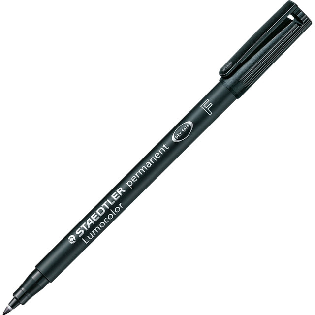 STAEDTLER-MARS GMBH & CO KG 3189 Lumocolor Quick-drying Fine Pt. Permanent Markers - Fine Point Type - 0.6 mm Point Size - Black - Black Polypropylene Barrel - 10 / Box