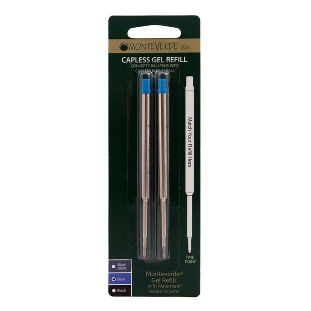 YAFA A PEN COMPANY W422BU Monteverde Capless Gel Refills For Waterman Ballpoint Pens, Fine Point, 0.5 mm, Blue, Pack Of 2 Refills YAFA A PEN COMPANY W422BU Monteverde Capless Gel Refills For Waterman Ballpoint Pens, Fine Point, 0.5 mm, Blue, Pack Of 2 Refills