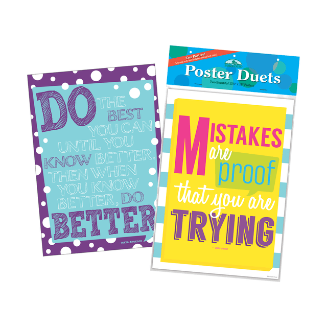 These beautifully designed motivational posters features bright, stylish designs with encouraging messages. They are perfect life reminders to hang in your office, classroom or home.  2 durable, 12-pt. stock posters measure 19inH x 13 3/8inW each.  Coordinate with other Barker Creek products (sold separately).  A friendly reminder to keep trying even when things seem impossible.