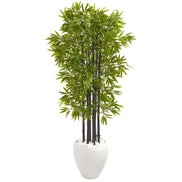 NEARLY NATURAL INC. 9723 Nearly Natural Bamboo 5ftH Plastic Artificial Tree With Planter, 60inH x 25inW x 20inD, Green/White