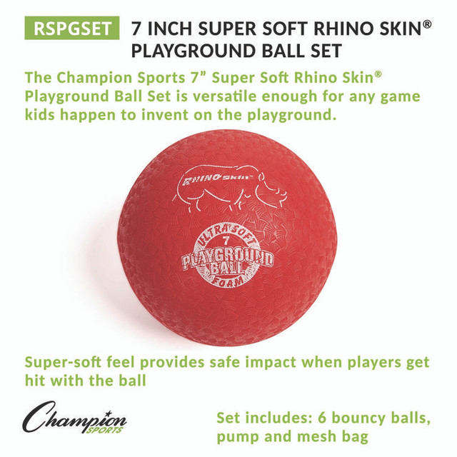 CHAMPION SPORT Sports RSPGSET Rhino Soft Playground Ball Set, 8.5" Diameter, Assorted Colors, 6/Set
