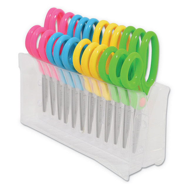 EVERSHARP PEN CO. Westcott® 14872 Kids' Scissors with Antimicrobial Protection, Pointed Tip, 5" Long, 2" Cut Length, Straight Assorted Color Handles, 12/Pack