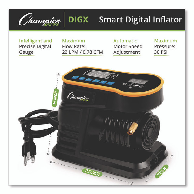 CHAMPION SPORT Sports DIGX Champion Sports Digital Electronic Inflator, 0.78 cu ft/min, 30 psi, 70" Cord