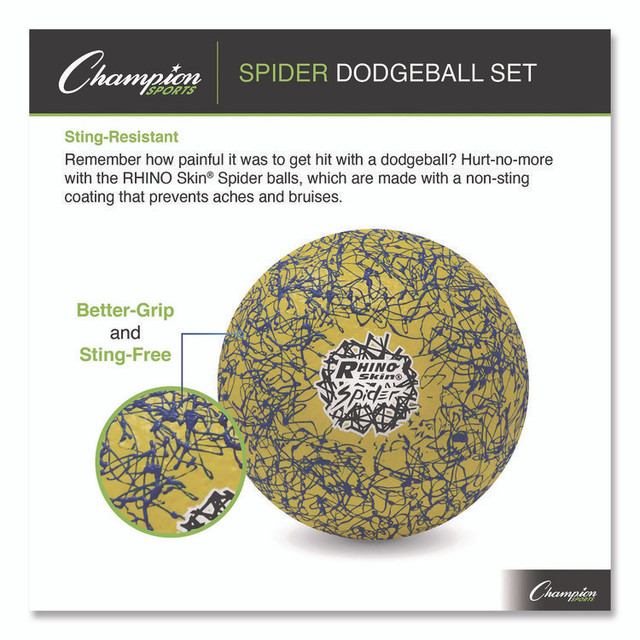 CHAMPION SPORT Sports RXSPDRSET Rhino Skin Spider Dodgeball Set, 6.3" Diameter, Assorted Colors, 6/Set
