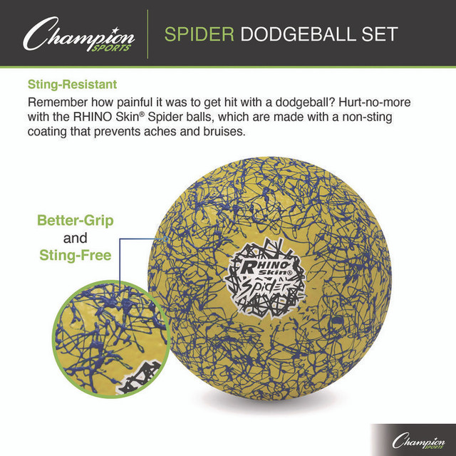 CHAMPION SPORT Sports RXSPDRSET Rhino Skin Spider Dodgeball Set, 6.3" Diameter, Assorted Colors, 6/Set