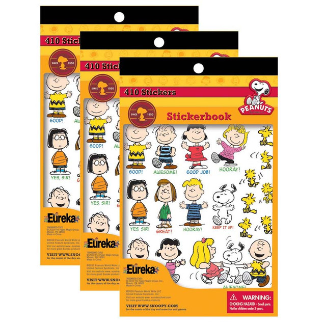EUREKA Eureka® Peanuts® Sticker Book, 410 Stickers, Pack of 3