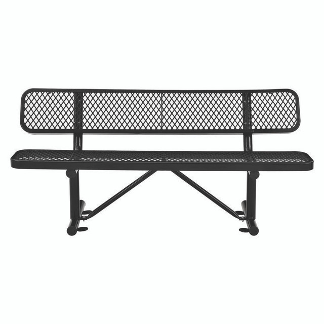GLOBAL INDUSTRIAL 277154BK Expanded Steel Bench With Back, 72" x 24" x 33", Black Seat/Back, Black Base