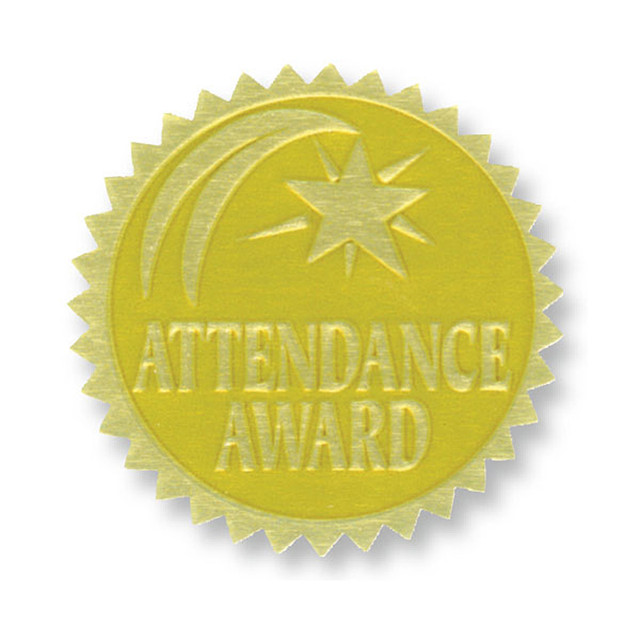 FLIPSIDE Hayes Publishing Gold Foil Embossed Seals, Attendance Award, 54 Per Pack