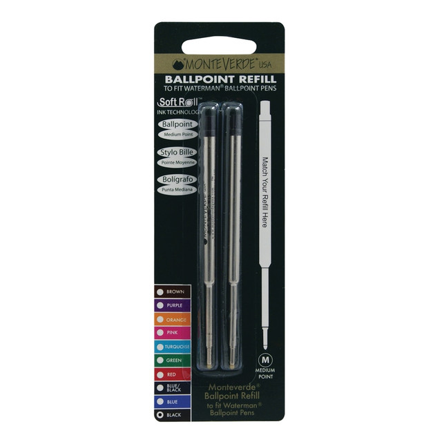 YAFA A PEN COMPANY W132BK Monteverde Ballpoint Refills For Waterman Ballpoint Pens, Medium Point, 0.7 mm, Black, Pack Of 2 Refills YAFA A PEN COMPANY W132BK Monteverde Ballpoint Refills For Waterman Ballpoint Pens, Medium Point, 0.7 mm, Black, Pack Of 2 Refills