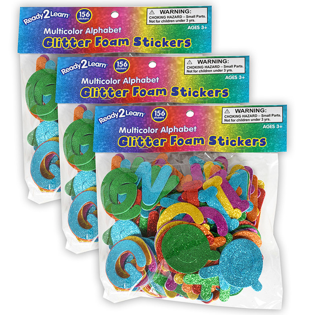 LEARNING ADVANTAGE READY 2 LEARN™ Glitter Foam Stickers - Alphabet - Multicolor - 156 Per Pack - 3 Packs