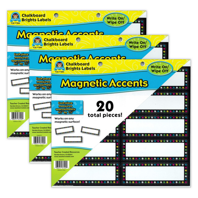 TEACHER CREATED RESOURCES Teacher Created Resources® Chalkboard Brights Labels Magnetic Accents, 20 Per Pack, 3 Packs TEACHER CREATED RESOURCES Teacher Created Resources® Chalkboard Brights Labels Magnetic Accents, 20 Per Pack, 3 Packs