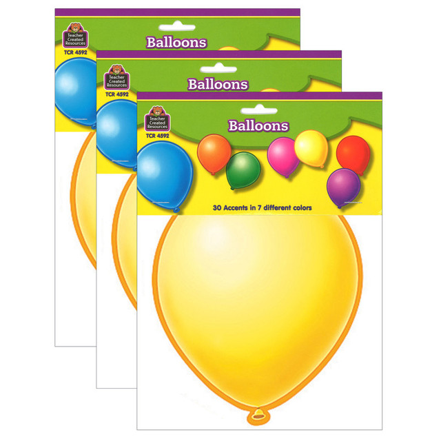 TEACHER CREATED RESOURCES Teacher Created Resources® Balloons Accents, 30 Per Pack, 3 Packs