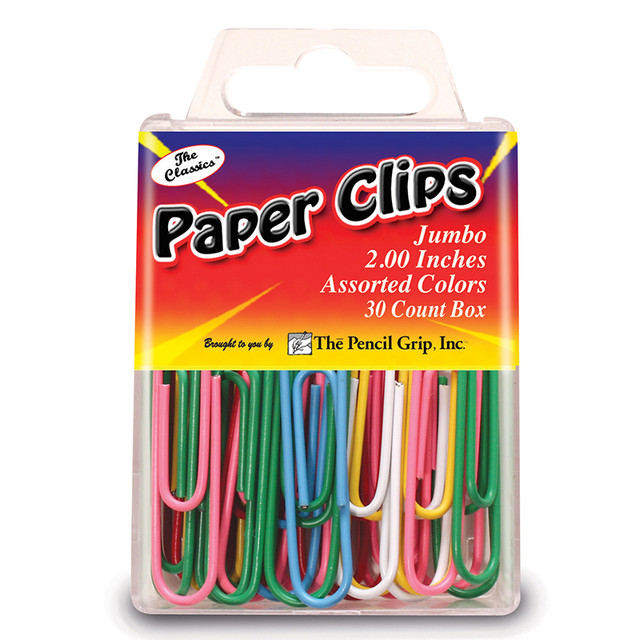 THE PENCIL GRIP The Pencil Grip™ The Classics Paper Clips, 2", Assorted Colors, Pack of 30