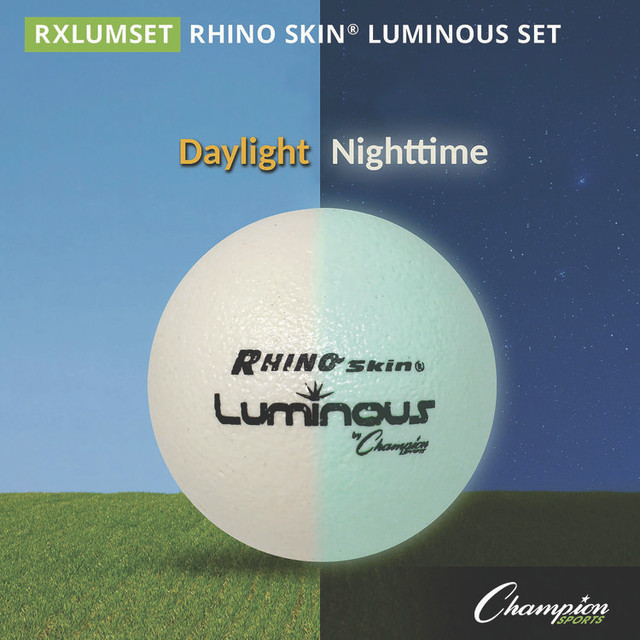 CHAMPION SPORT Sports RXLUMSET Rhino Skin Luminous Dodgeball Set, 6.3" Diameter, Luminous White/Blue, 6/Set