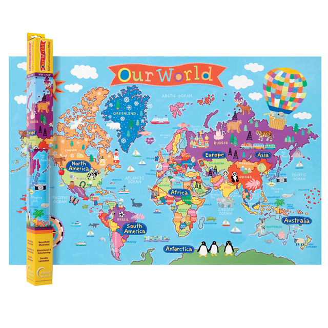 WAYPOINT GEOGRAPHIC Round World Products Kid's Wall Map, World, 24" x 36"