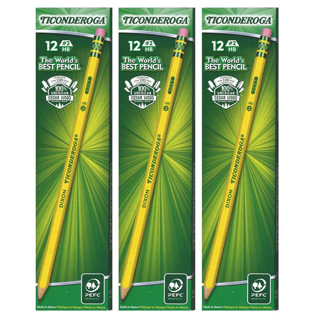 DIXON TICONDEROGA CO Ticonderoga® No. 2 Pencils, Pre-Sharpened, 12 Per Pack, 3 Packs