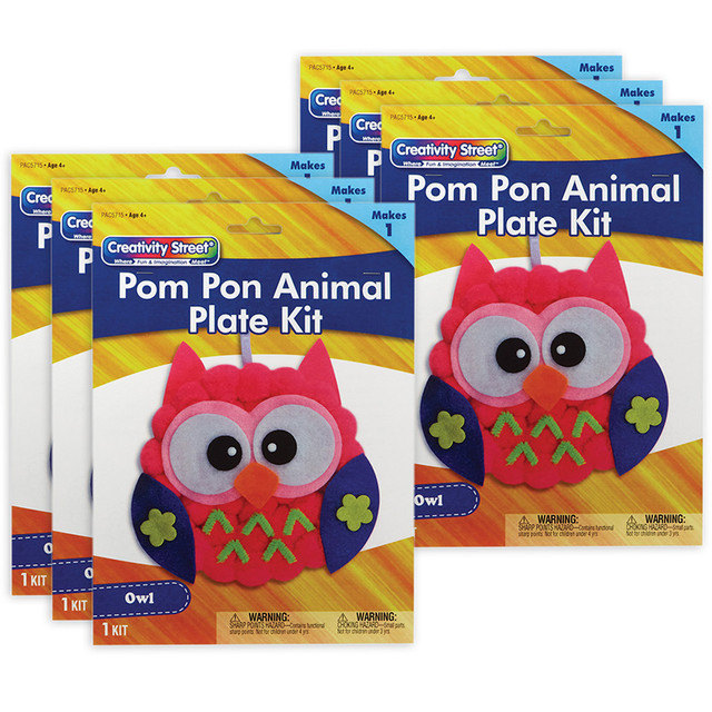 DIXON TICONDEROGA CO Creativity Street® Pom Pon Animal Plate Kit, Owl, 7" x 8" x 1", 6 Kits
