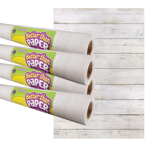 TEACHER CREATED RESOURCES Teacher Created Resources® White Shiplap Better Than Paper Bulletin Board Roll, 4' x 12', Pack of 4