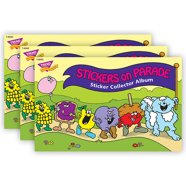 TREND ENTERPRISES INC. TREND Stickers on Parade Sticker Collector Album, 16 Pages, 8.5" x 5.5", Pack of 3