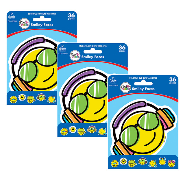 CARSON DELLOSA EDUCATION Carson Dellosa Education Kind Vibes Smiley Faces Cut-Outs, 36 Per Pack, 3 Packs