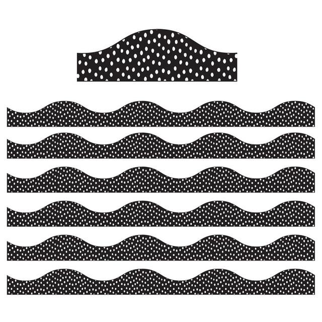 ASHLEY PRODUCTIONS Ashley Productions® Magnetic Scallop Border, White Messy Dots on Black, 12 Feet Per Pack, 6 Packs