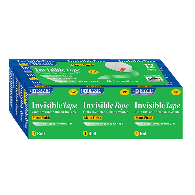 BAZIC PRODUCTS BAZIC Products® Tape Refill, Invisible Tape, 3/4" x 1000", 12 Rolls