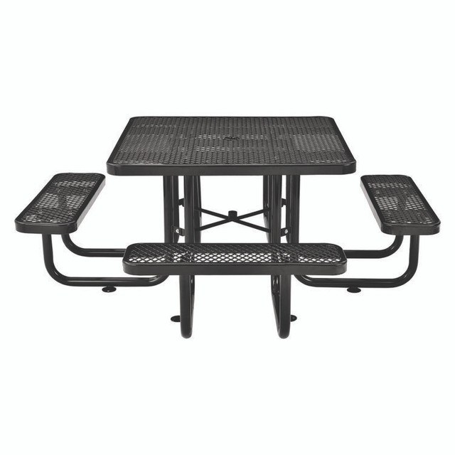 GLOBAL INDUSTRIAL 277151BK Expanded Steel Picnic Table, Square, 81 x 81 x 29.5, Black Top, Black Base/Legs