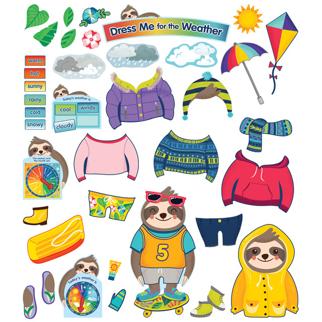 CARSON DELLOSA EDUCATION Carson Dellosa Education One World Sloth Dress Me for the Weather Bulletin Board Set, Grade PK-2, 54 Pieces