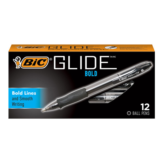 BIC USA INC BIC® Glide™ Bold Retractable Ball Point Pen, Bold Point (1.6mm), Black, 12-Count