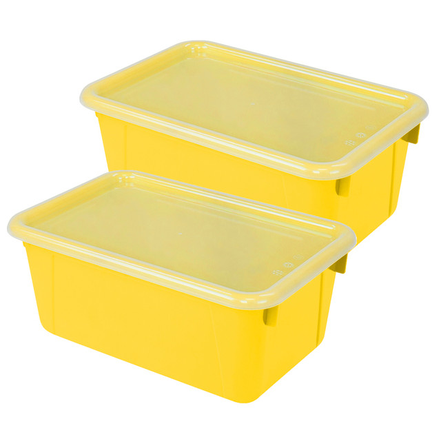 STOREX INDUSTRIES Storex Small Cubby Bin, with Cover, Classroom Yellow, Pack of 2