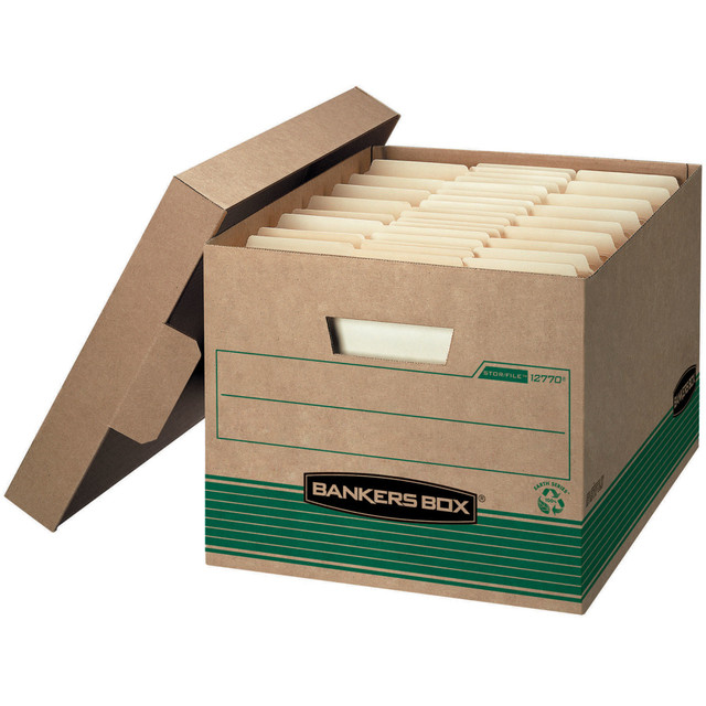 FELLOWES INC. 1277008 Bankers Box Stor/File Medium-Duty Storage Boxes With Lift-Off Lids, Letter/Legal Size, 10in x 12in x 15in, 94% Recycled, Kraft/Green, Case Of 20 FELLOWES INC. 1277008 Bankers Box Stor/File Medium-Duty Storage Boxes With Lift-Off Lids, Letter/Legal Size, 10in x 12in x 15in, 94% Recycled, Kraft/Green, Case Of 20