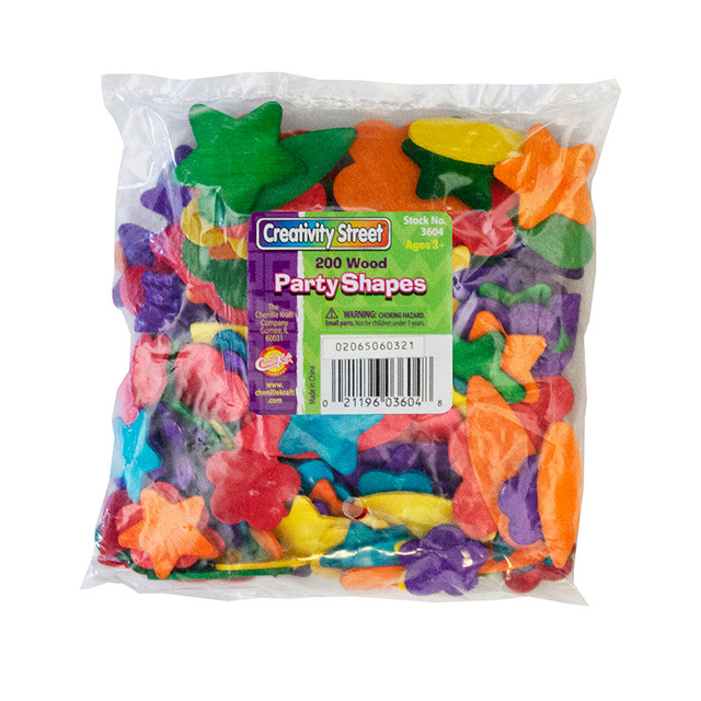 DIXON TICONDEROGA CO Creativity Street® Wood Party Shapes, Assorted Colors, 1/2" to 2", 200 Pieces