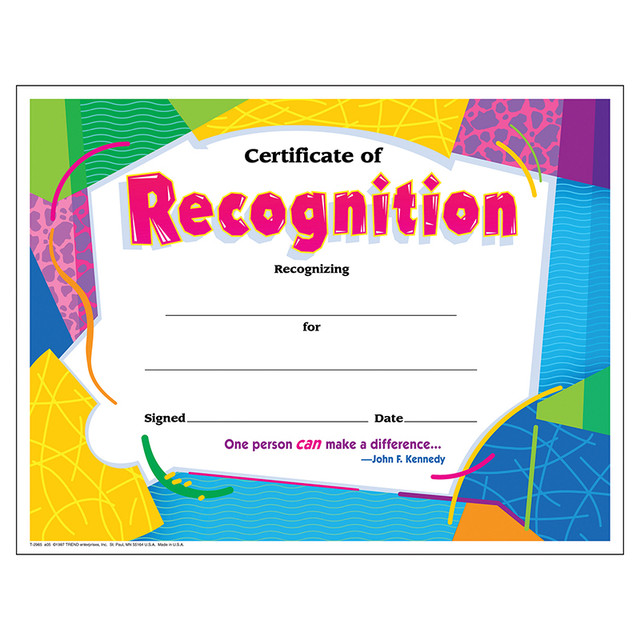 TREND ENTERPRISES INC. TREND Certificate of Recognition Colorful Classics Cert's., 30 ct