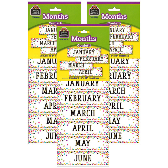 TEACHER CREATED RESOURCES Teacher Created Resources® Confetti Monthly Headliners, 12 Per Pack, 3 Packs TEACHER CREATED RESOURCES Teacher Created Resources® Confetti Monthly Headliners, 12 Per Pack, 3 Packs