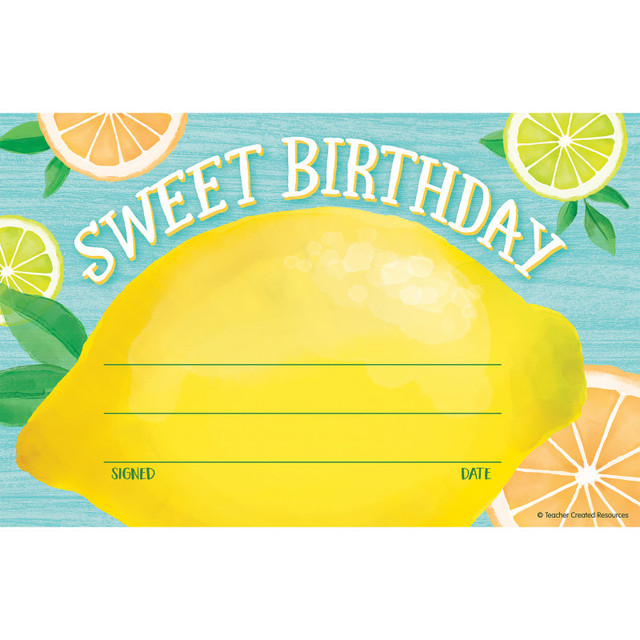 TEACHER CREATED RESOURCES Teacher Created Resources® Lemon Zest Sweet Birthday Awards, Pack of 30