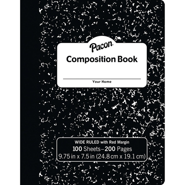 DIXON TICONDEROGA CO Pacon® Composition Book, Black Marble, 3/8" Ruled w/Margin, 9-3/4" x 7-1/2", 100 Sheets